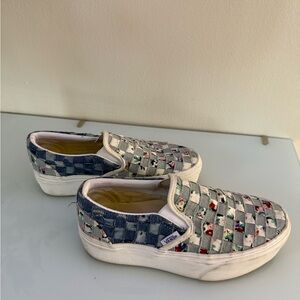 Vans Woven Slip-On Sneakers - Blue and White